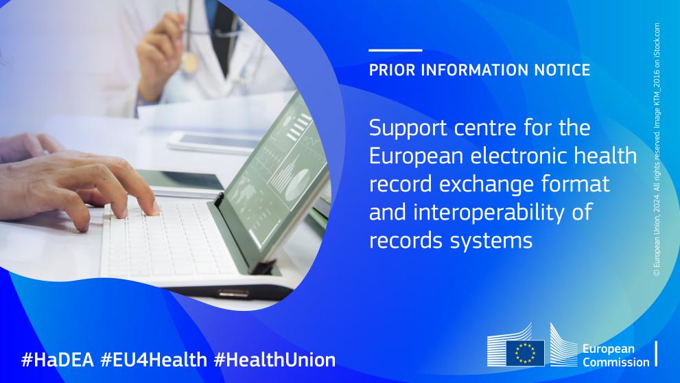 Prior information notice, creation of a support centre for health records, person working on a computer